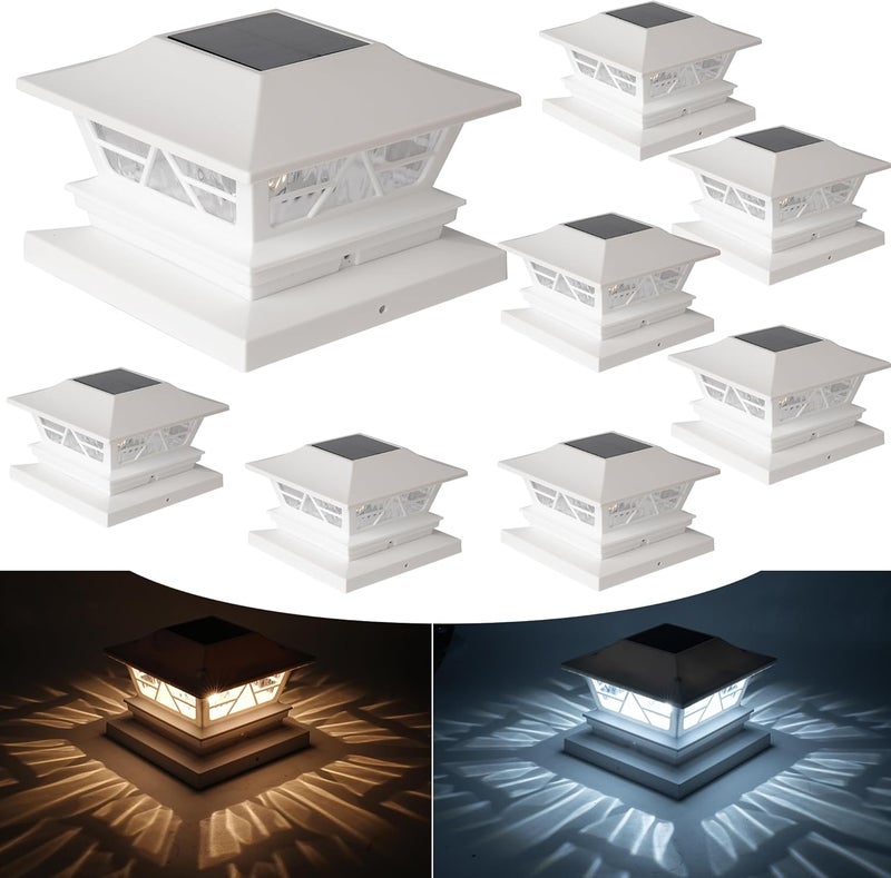 TW SHINE 8 Pack Solar Outdoor Fence Post Lights, 2 Modes Post Cap Lights Waterproof Warm White/Cool White for Yard, Garden, Porch, Patio Decor, for 4x4 5x5 6x6 Wood Posts, White - Image 1
